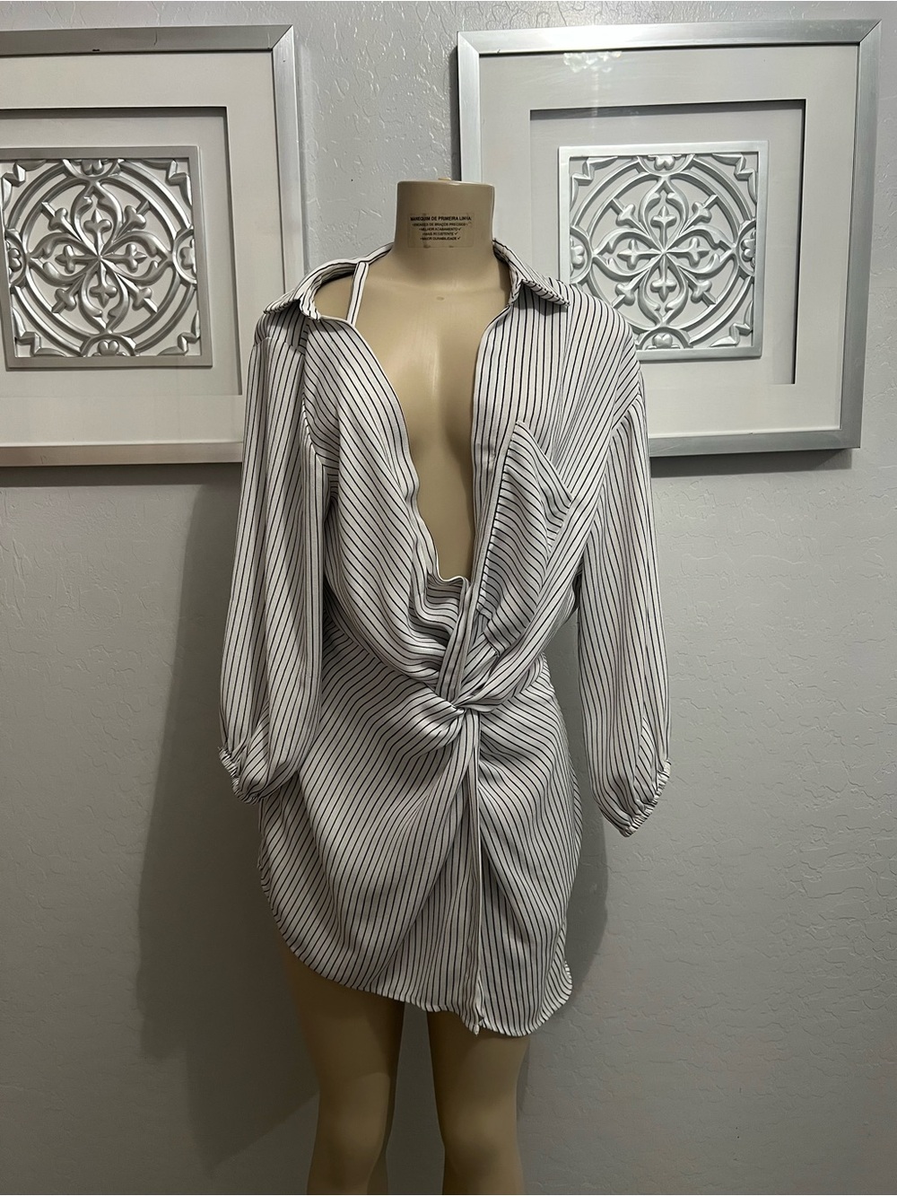 Windsor White Button-Down Shirt with Black Pinstripes